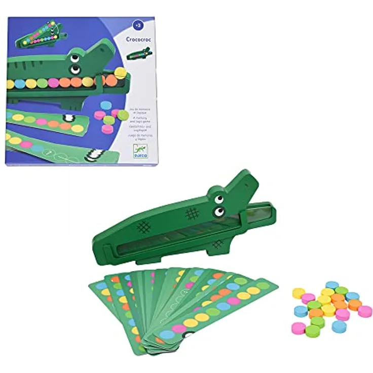 DJECO Edukacinis medinis aidimas - Crococroc (DJ01629), interaktives Krokodilspiel für Kinder ab 3 Jahren, mit farbigen Spielsteinen
