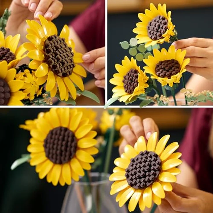 LEGO Botanicals Sonnenblumenstrauß 11502, Kunstblumen Set mit beweglichen Blütenblättern & Eukalyptuszweigen für Dekoration im Wohnbereich, DIY Geschenkidee für Erwachsene – Bild 4