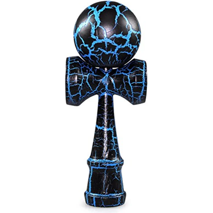 Ganzoo Kendama, Original Japanisches Holz-Sportgerät aus Buchen-Holz, Geschicklichkeitsspiel mit Kugel, Schnur und Fangteller, blau schwarz – Bild 1