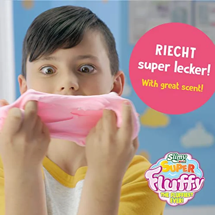 SLIMY Super Fluffy Spielmasse 100g Pink, extrem dehnbare Schleim Knete mit Bubblegum Duft, dermatologisch getestet, glutenfrei – Bild 5