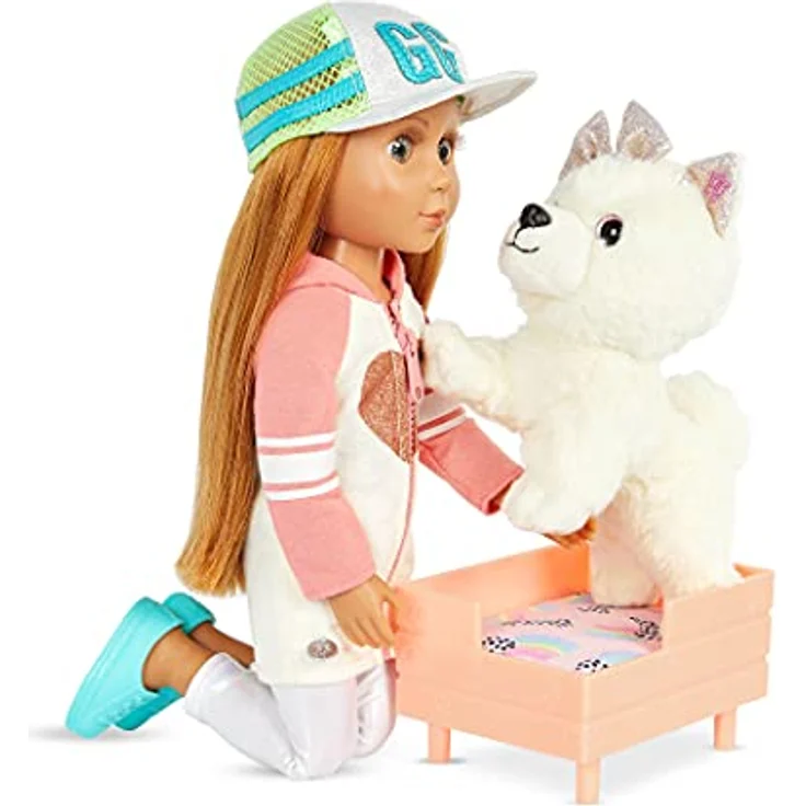 Glitter Girls Puppenzubehör – Kuscheltier Hund Pomeranian Chica mit Hundebett und Hundekissen – Accessoires für 36 cm Puppen, Plüschtier Spielzeug für Kinder ab 3 Jahre (3 Teile) – Bild 3