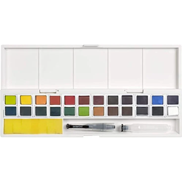 Derwent Inktense 24 Farbtöpfchen, wasserlöslich, professionelle Künstlerfarben in halber Töpfchengröße, perfekt zum Malen auf Papier und Stoff, Reisegröße (2305545), 1 Stück – Bild 2