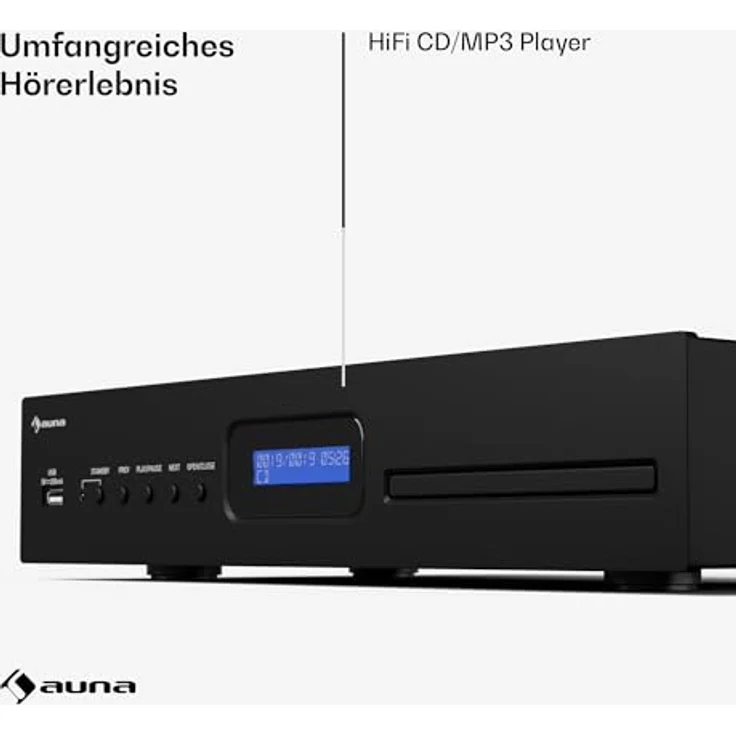 Auna Art22, HiFi CD-Player mit Slot-In Laufwerk, USB-Eingang, CD-MP3 Wiedergabe, 130 W Klangqualität, optische & koaxiale Ausgänge, Schwarz – Bild 2