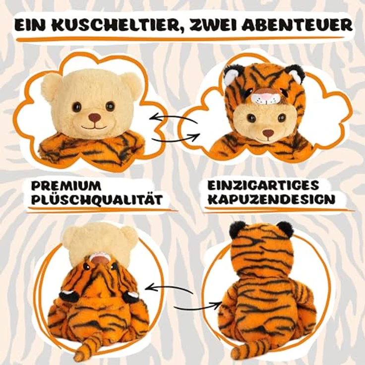 BRUBIES Teddy Tiger, 25 cm Teddybär im Tigerkostüm mit abnehmbarer Kapuze, extra weiches Plüschtier für kuschelige Abenteuer – Bild 3