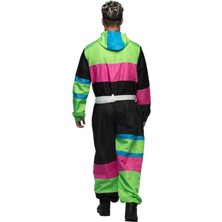 Boland 80er Jahre Skianzug für Damen, Retro-Overall mit Gürtel und Skibrille, Größe M – Bild 4