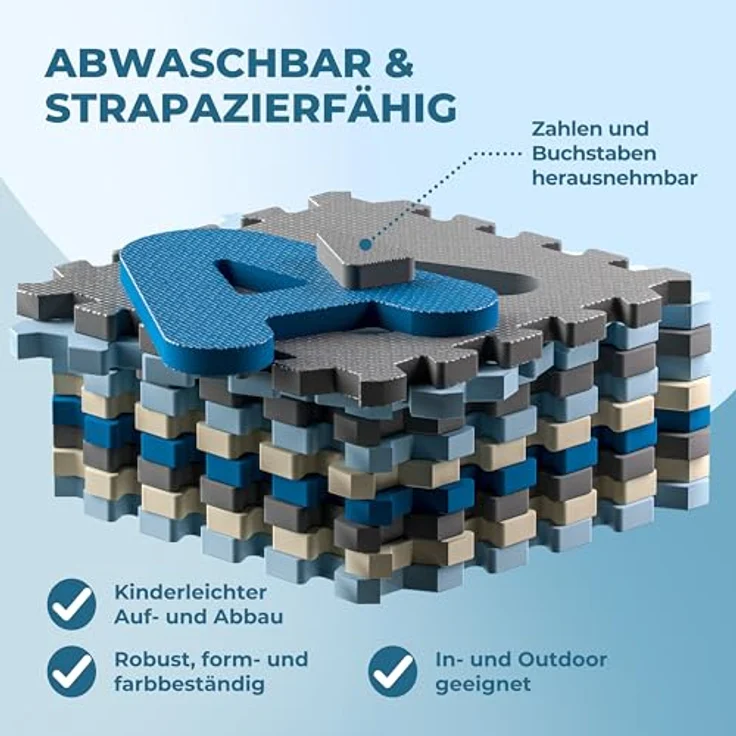 Spielwerk® 86-teilige Puzzlematte Baby Kinder 3,3m² Spielmatte Bodenschutzmatte Krabbelmatte Buchstaben Zahlen ABC Lernteppich XXL Schaumstoff Blau – Bild 4