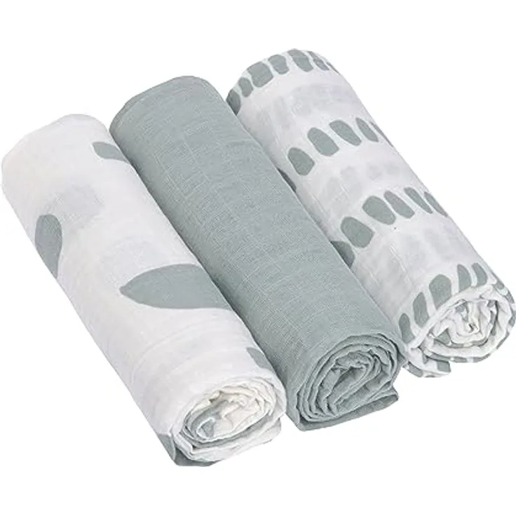 LÄSSIG Baby Puckdecke Spuckdecke Pucktuch Mulltuch 3er Set Baumwolle 85 x 85 cm/Swaddle & Burp Blanket L Strokes silver grey