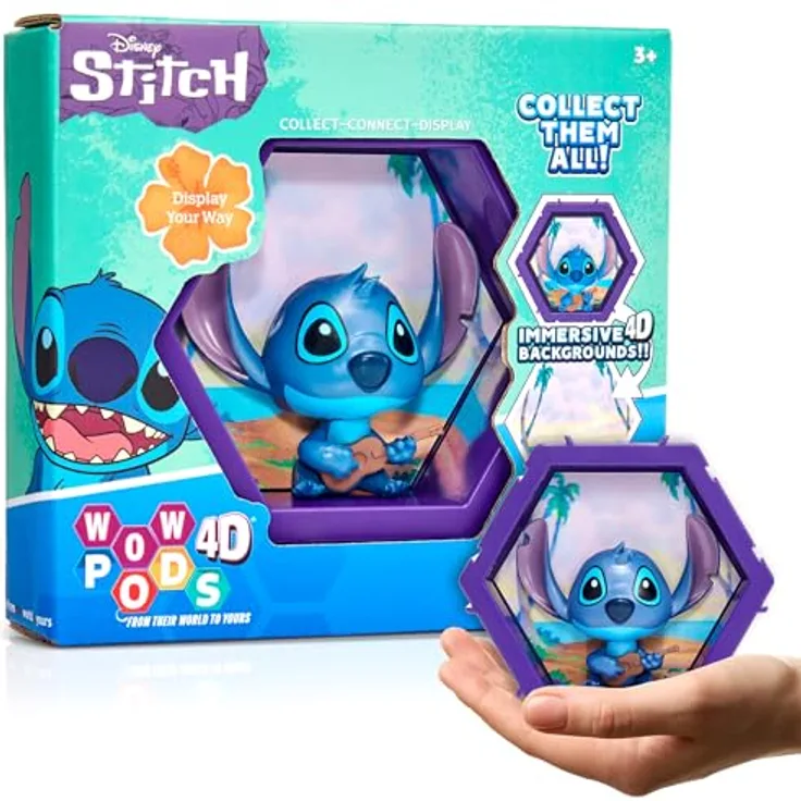 WOW! PODS PODS 4D Disney Classic Stitch, sammelbarer Bobble-Head Charakter mit 4D-Effekt, Wand- und Regalanzeige, Serie 1 Nr. 445