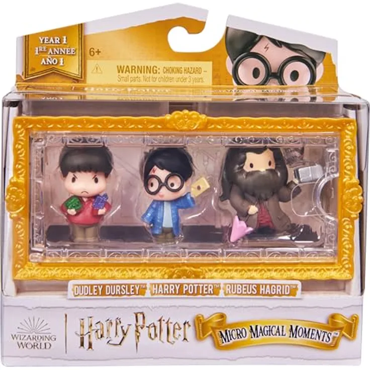 Wizarding World Micro Magical Moments Figurenset, 3 Harry Potter Figuren (Harry, Hagrid, Dudley) mit Setzkasten, ca. 3,8 cm groß, Spielzeug für Kinder ab 6 Jahren