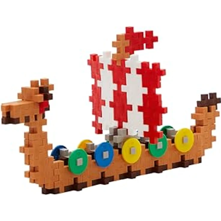 Plus-Plus 100 Tube Kreativ Bausteine Wikingerschiff, Konstruktionsspielzeug für Kinder ab 5 Jahren, grüne Herstellung in Dänemark – Bild 3