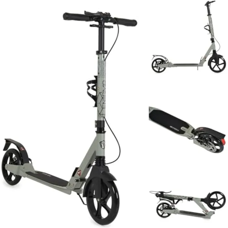 Byox Kinderroller Enigma, klappbar mit PU-Rädern, Handbremse, Getränkehalter und Seitenständer, grün