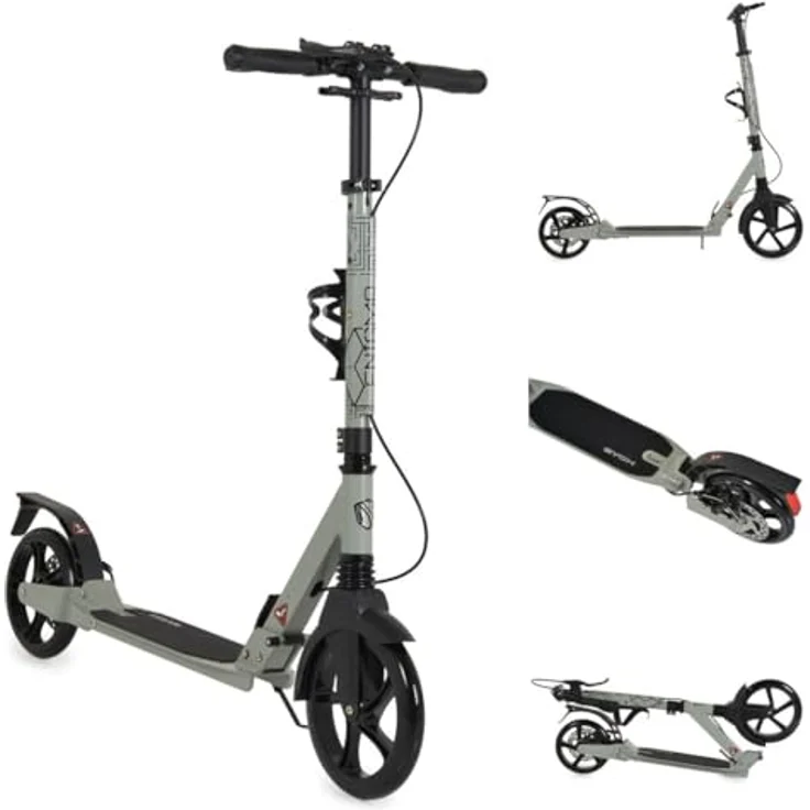 Byox Kinderroller Enigma, klappbar mit PU-Rädern, Handbremse, Getränkehalter und Seitenständer, grün – Bild 1