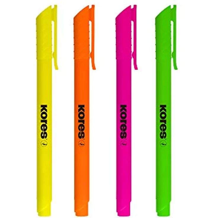 Kores - High Liner: Feine neonfarbene Textmarker, Keilspitze und Tinte auf Wasserbasis, Schul- und Bürobedarf, 4er-Pack sortierte Farben – Bild 3