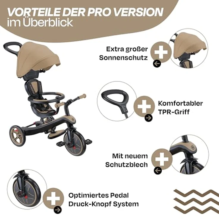 Globber Explorer Trike 4in1 Pro in Sand – Kinderfahrzeug mit höhenverstellbarem Sitz, UV-Sonnenschutz und Sicherheitsgurt – Bild 2