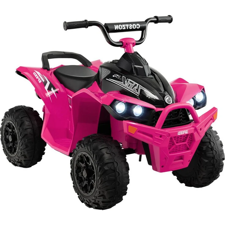 KOMFOTTEU Elektro-Kinderquad 12V, Belastbarkeit 35 kg, mit Hupe, Musik & LED-Scheinwerfern, Grün/Pink/Rot/Gelb