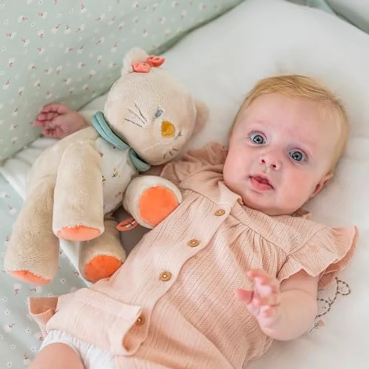 Nattou Plüschkatze Mila, 32 cm großes Kuscheltiertier aus weichem Nicki-Stoff, für Babys ab Geburt – Bild 6