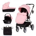 Chipolino 3 in 1 Kombikinderwagen Linea, inklusive Sportsitz, i-Size Babyschale und Babywanne, faltbar, Aluminiumrahmen, rosa
