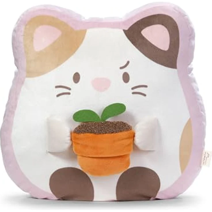 NICI Kuscheltier Katze Angy mit Blumentopf, 35x33x12cm - weiß, mymochi Plüschtier für Kinder und Erwachsene - stylisches Kawaii-Kissen, ideales Geschenk – Bild 1