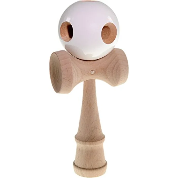 Ganzoo Kendama, traditionelles Buchenholz Geschicklichkeitsspiel mit Kugel, Nylonseil, 3 Fangtellern, ergonomischem Griff, Höhe 16 cm, weiß Beginner – Bild 4