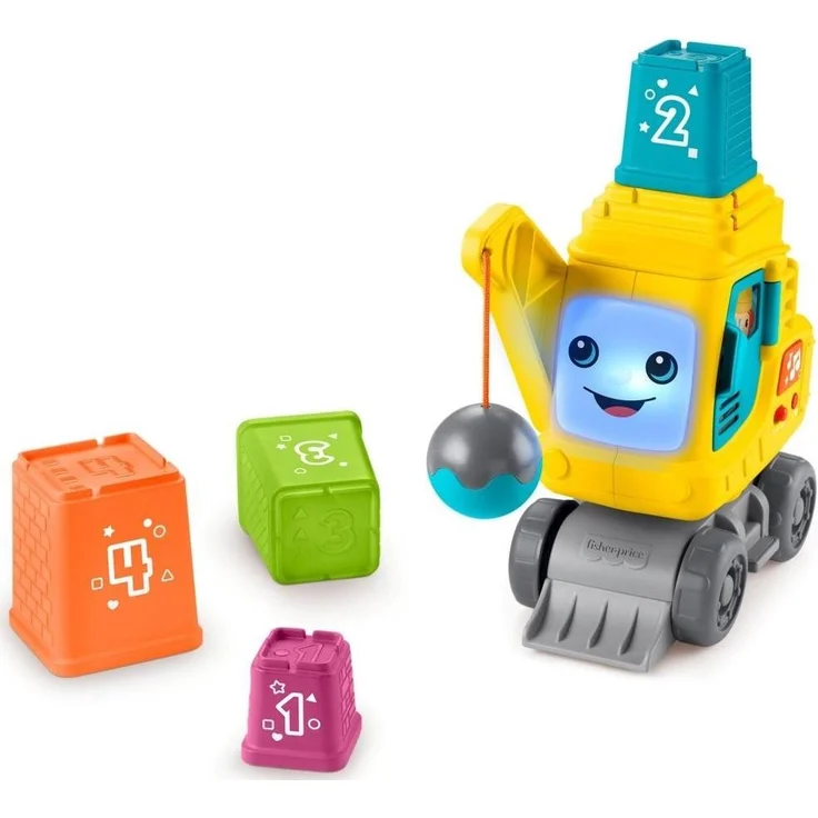 Fisher-Price Fröhlicher Stack & Count Kran HWY64, interaktives Spielzeugauto zur Förderung von Motorik und logischem Denken, bunt