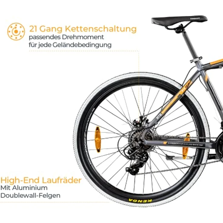ZÜNDAPP FX27 Mountainbike 27,5 Zoll Fahrrad Mountain Bike Hardtail mit Shimano Schaltung MTB Fahrrad Herren Damen mit MTB Rahmen und Federgabel 21 Gänge 650B (grau/orange, 48 cm) – Bild 4