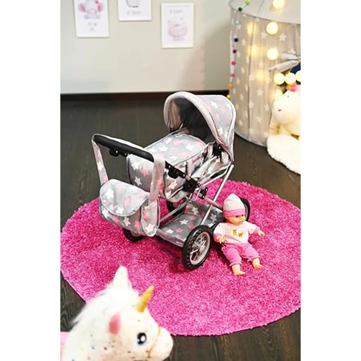 KNORRTOYS.COM Puppenwagen Ruby - Star Grey pink, umbaubar zum Sportwagen, höhenverstellbarer Schieber, für Puppen bis 40 cm – Bild 3