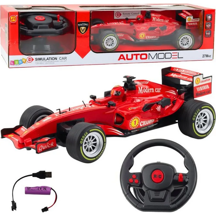 Wisam RC Rennauto 1:12, ferngesteuertes Spielzeug mit Lenkrad, Lichtern und Sounds, rot