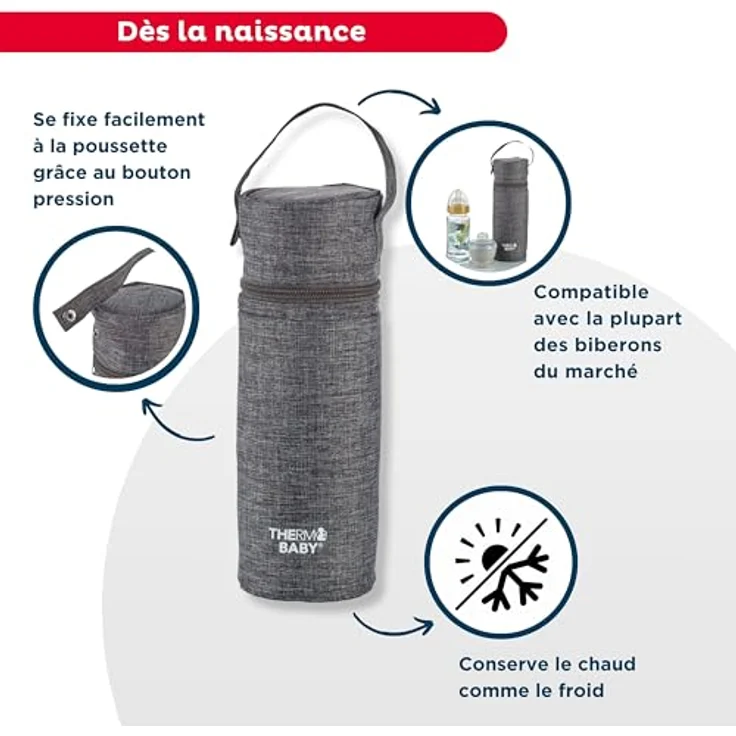 Thermobaby isolierter Babyflaschenhalter, große Kapazität bis 1 Liter, grau meliert – Bild 3