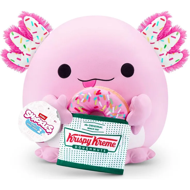 ZURU Snackles Axolotl in Pink mit Krispy-Kreme-Donut, 35 cm - Serie 2