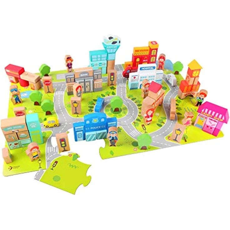 Classic World Wooden Blocks City, 120-teiliges Set mit Fahrzeugen, Alphabet, Zahlen und Puzzle-Elementen für Kinder ab 18 Monaten – Bild 1