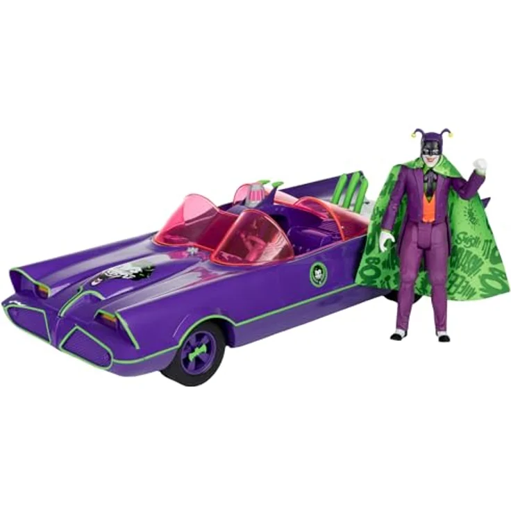 McFarlane Toys DC Retro Batman 66 Batmobil with Joker, detailreiches Fahrzeug mit beweglichen Rädern und rotierenden Lenkern, Gold Label – Bild 1