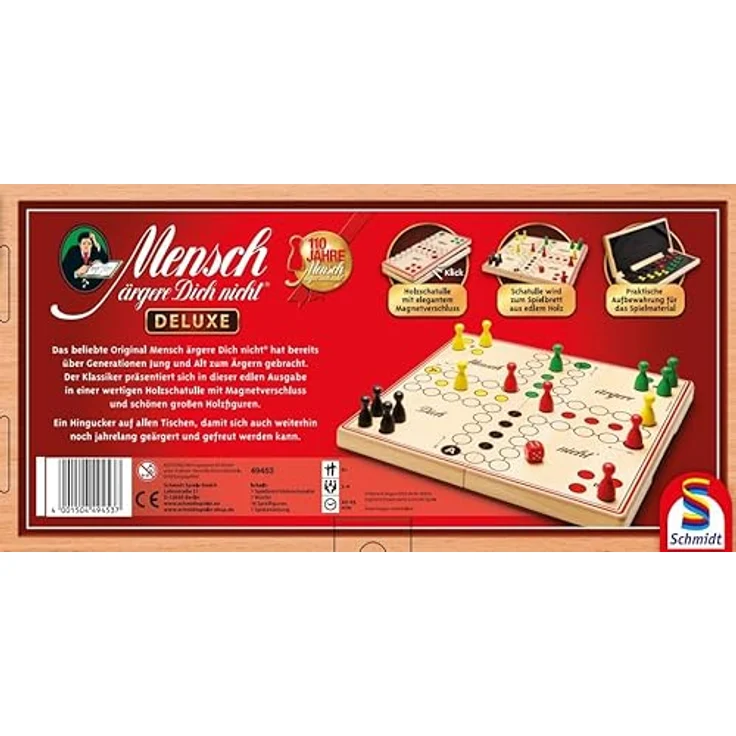 Schmidt Spiele 49453 Mensch ärgere Dich Nicht - Deluxe Version, Familienspiel aus Holz, eleganter Magnetverschluss, empfohlen ab 6 Jahren – Bild 2