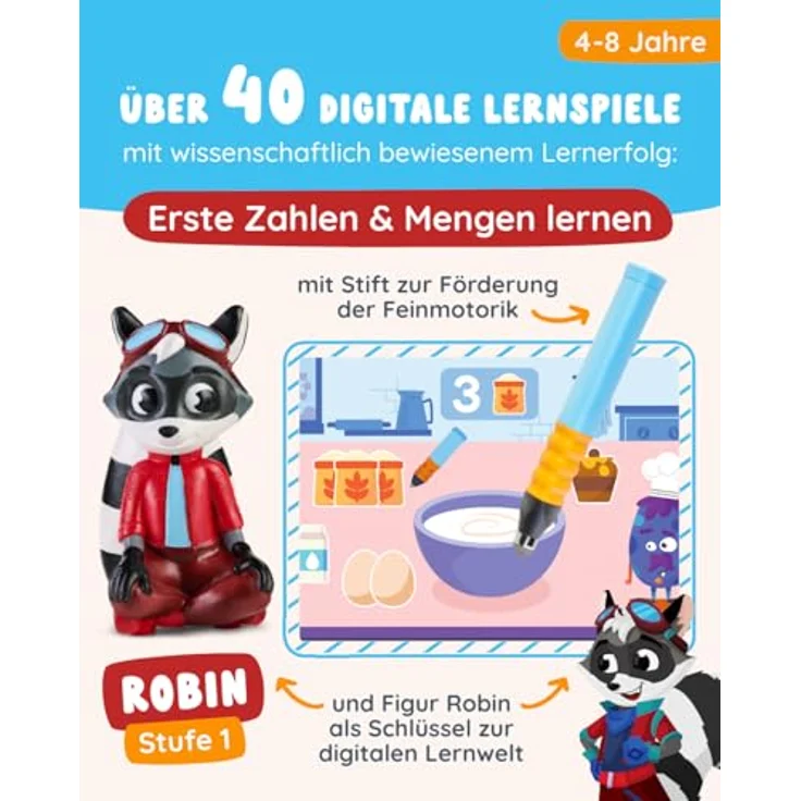 Edurino Starterset Robin Zahlen & Mengen ab 4 Jahren inkl. Eingabestift I Innovatives und digitales Lernspiel I Spielerisches Lernen von Zahlen 0-10 | Erstes Rechnen | Geometrische Formen – Bild 3