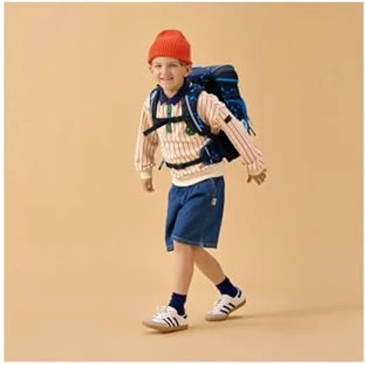 ergobag cubo Set, ergonomischer Schulranzen 5-teilig mit höhenverstellbarem Tragesystem, standfest und reflektierend, für 1. Klasse, grau – Bild 2