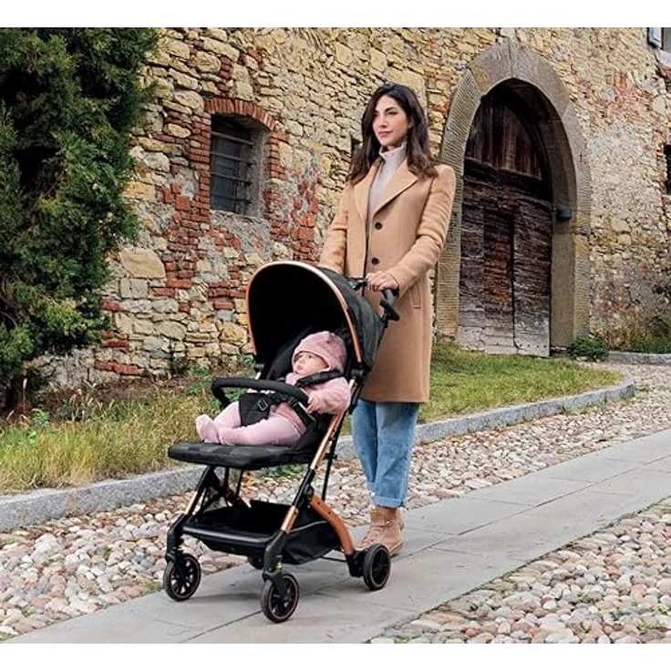 CAM Il Mondo del Bambino - art. 832/T194 - Sportwägen Compass 2. 0 - perfekt von 0 bis 4 Jahren - geschlossen kann es wie ein Trolley transportiert werden - JACQUARDSCHWARZ – Bild 2