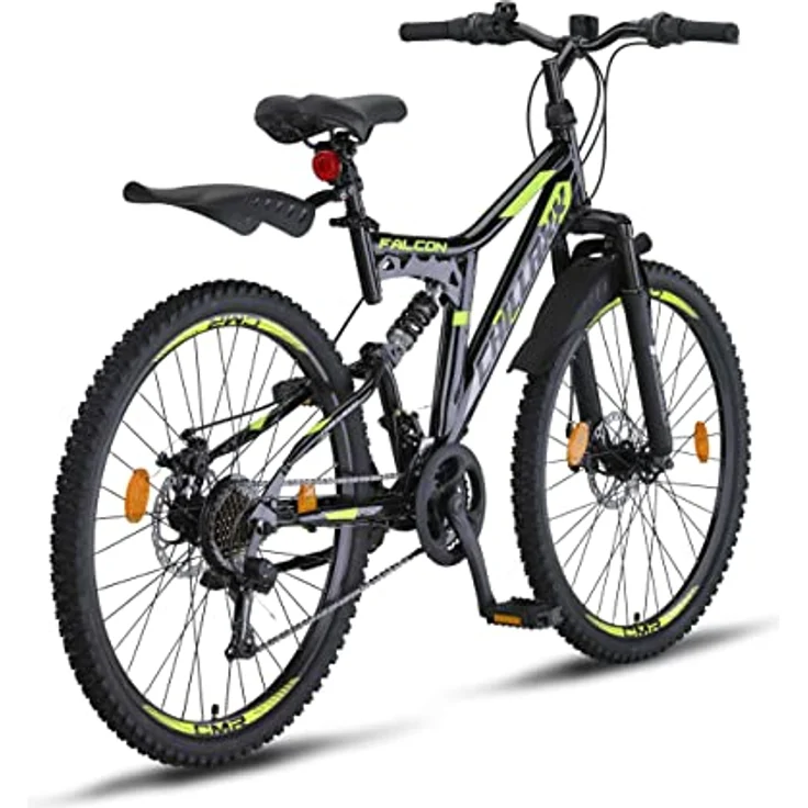 Chillaxx Bike Falcon Premium Mountainbike in 24 und 26 Zoll - Fahrrad für Jungen, Mädchen, Damen und Herren - Scheibenbremse- 21 Gang-Schaltung - Vollfederung (26 Zoll, Schwarz-Lime Disc-Bremse) – Bild 3