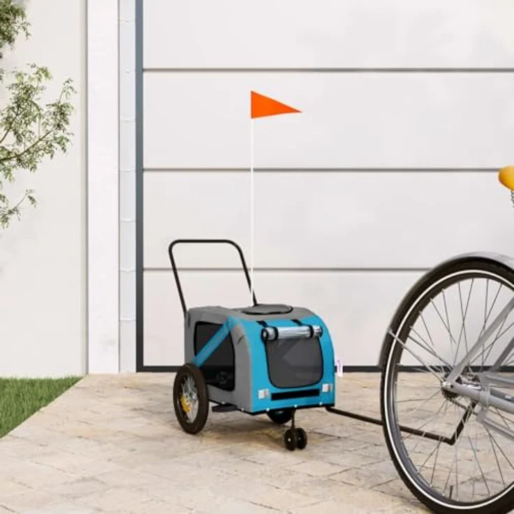 vidaXL Fahrradhundeanhänger Blau und Schwarz, Oxford-Gewebe & Eisen, für kleine Hunde und Katzen, mit PVC-Dach – Bild 3