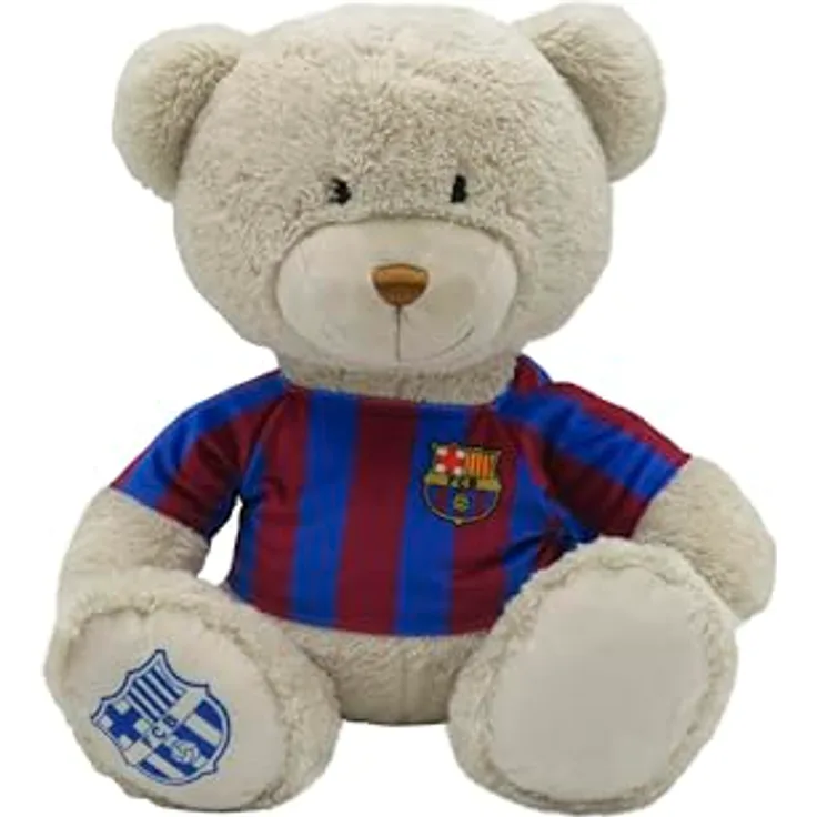 CyP Brands FC Barcelona Plüschbär, 35 cm mit Barça-T-Shirt, Beige, offizielles Produkt