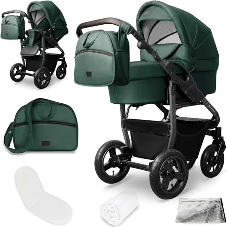 Bergsteiger Capri Kombikinderwagen 2-in-1, Babywanne & Sportsitz, Luftreifen, Federung, höhenverstellbarer Griff, faltbar mit Zubehör – Bild 1