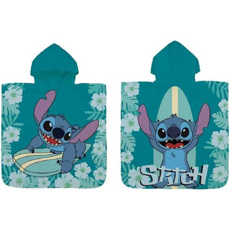 Lilo & Stitch Badeponcho Kinder-Kapuzenhandtuch Bequem und Stylisch, 100% Baumwolle, Blau, 120x60 cm, 320g