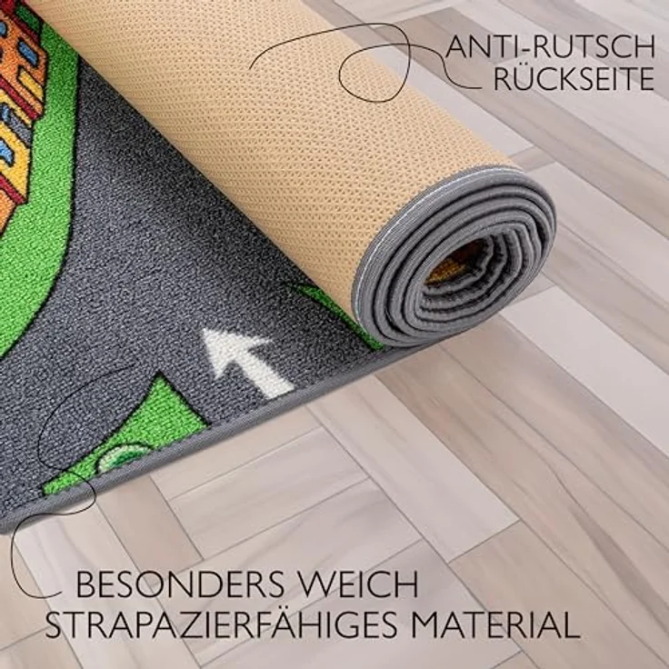 Carpet Studio Kinderteppich Little Village, 95x133cm, rutschfest, waschbar bei 30°C, Spielteppich für Jungen & Mädchen – Bild 3