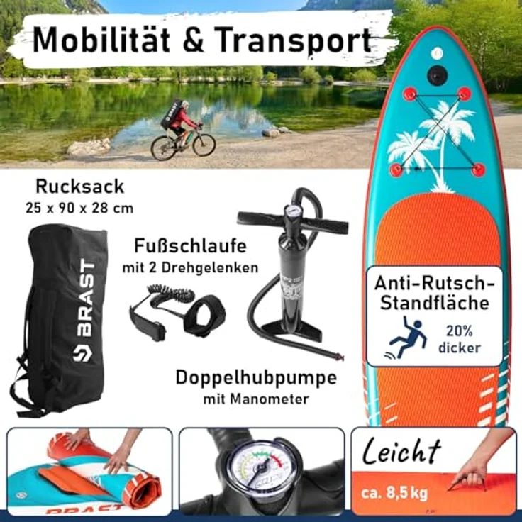 BRAST® SUP Board mit LEDs, Aufblasbares Stand up Paddling Set, 320x81x15cm, 10 Farben LED-Beleuchtung, 5 Jahre Garantie, 2in1 Paddel, Kajak-Sitz und Action-Cam-Halterung – Bild 4