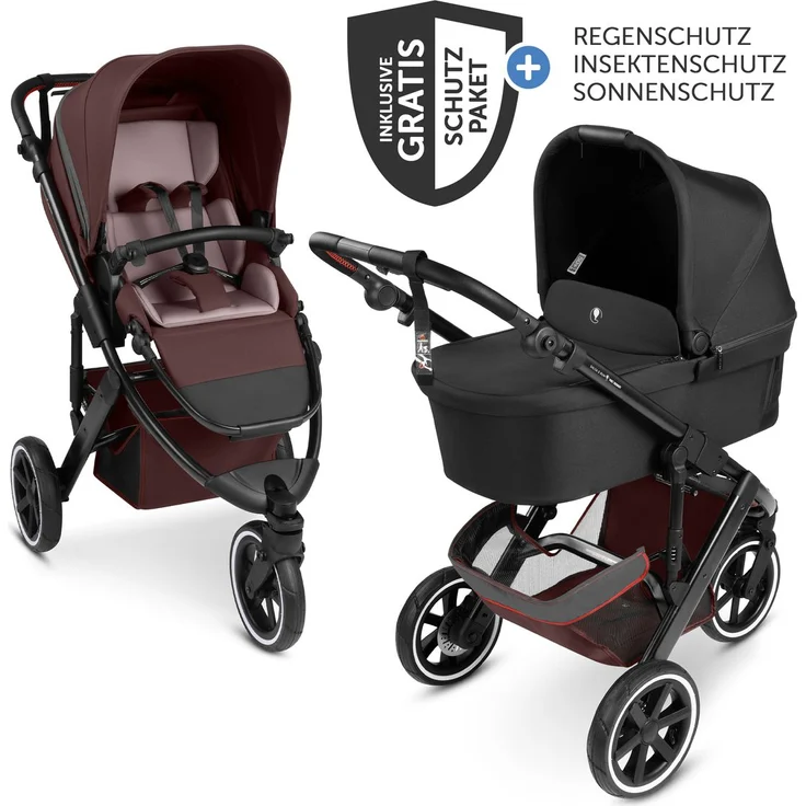ABC Design Kombi-Kinderwagen Salsa 5 Run, 2 in 1 mit Babywanne und Sportsitz, Luftbereifung, Handbremse, XXL-Zubehörpaket, Umbra, inkl. Gratis Mobilitätsgarantie