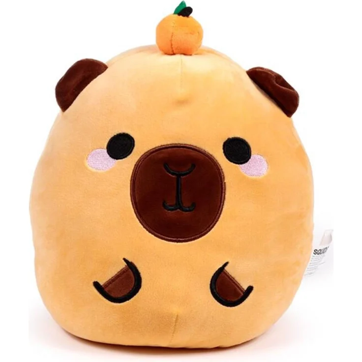 Puckator Mikka Pluszowa Maskotka Capybara Duke, Kuscheltier in Wasserschweinfarbe mit Kissenfunktion und genähtem Kürbis