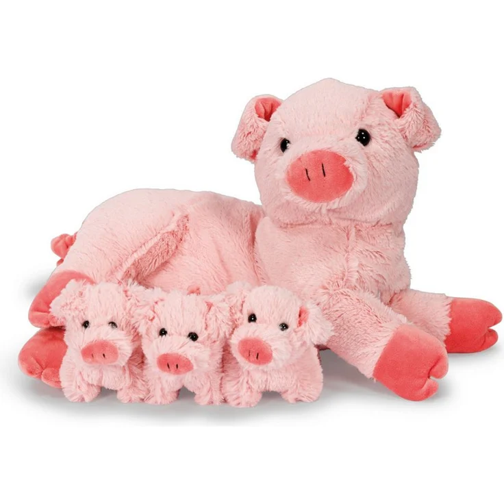 NOXXIEZ Kuscheltier Schweine-Mama mit Babys, rosa Ferkel Stofftier mit Reißverschlussdesign und plüschigem Bauch, ideales Schmusetier für Kinder
