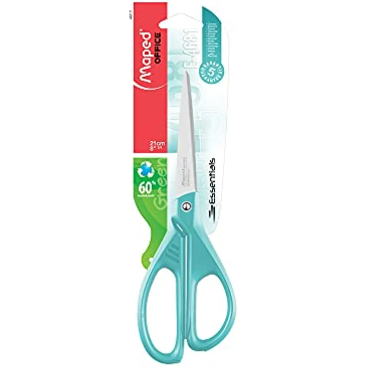 MAPED Papierschere ESSENTIALS, 21 cm, türkis, aus 60 % recyceltem Kunststoff, Edelstahlklingen, umweltfreundliche Verpackung – Bild 1