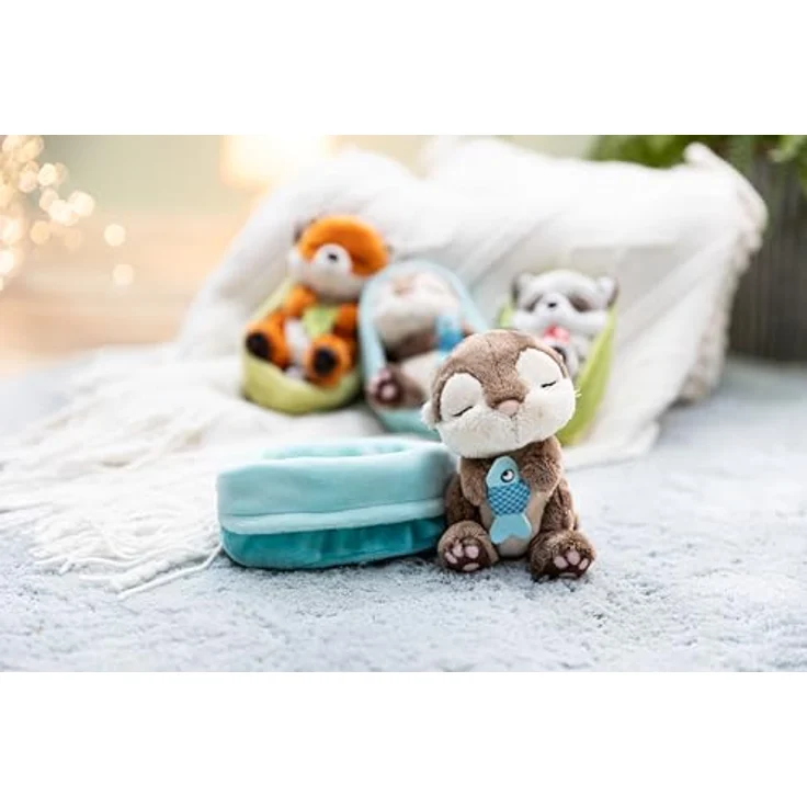 NICI Kuscheltier Otter mit Fisch, 12 cm, schlafend im Körbchen, braun-beige, aus weichem Plüsch – Bild 5