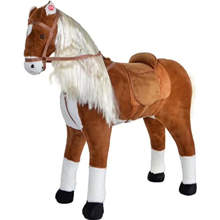 XXL Plüschpferd 105cm - Elsa, das riesige Reitpferd für Kinder, tolles Stehpferd zum Draufsitzen inkl. kleiner Bürste, 100kg Tragkraft - ein Kindertraum für Mädchen! Farbe: braun/blonde Mähne - Preisvergleich – Bild 2