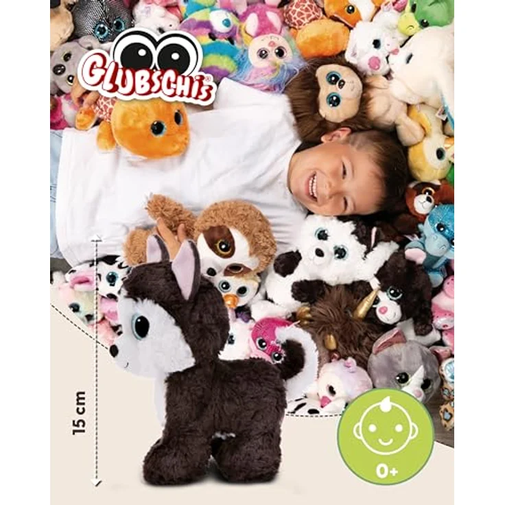 NICI GLUBSCHIS Kuscheltier Hund Husky Barkley 15 cm - Farbenfrohes Stofftier mit großen, niedlichen Glitzeraugen - Rosa Ohren - Original NICI Plüsch-Fell - Sammelfieber - 49398 – Bild 2