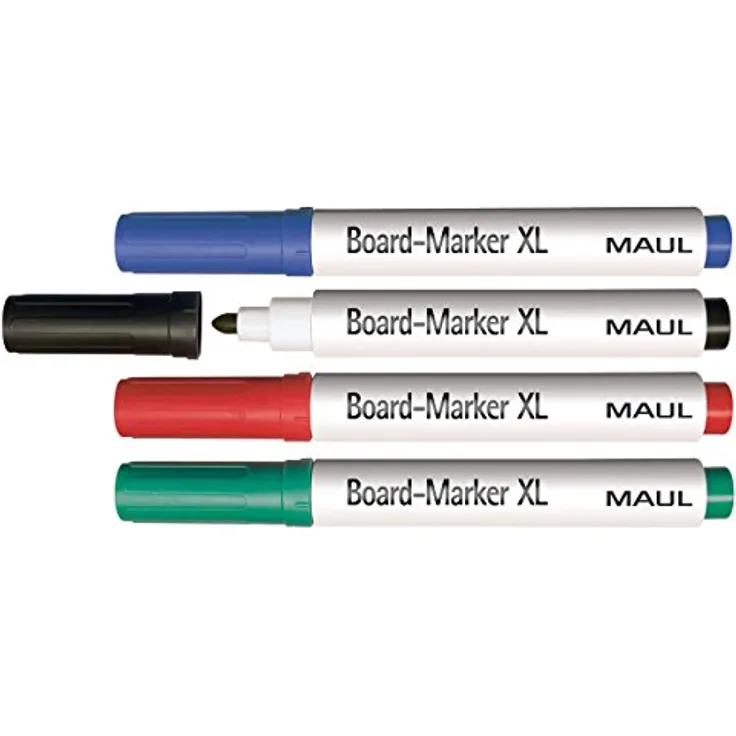MAUL Whiteboard Marker Boardmarker-Set XL, 4 Stück sortiert mit Bigpoint-Rundspitze, schnell trocknend, in leuchtenden Farben
